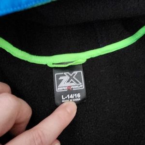 Boys size L 14/16  rain/wind jacket zero posur blue and lime green